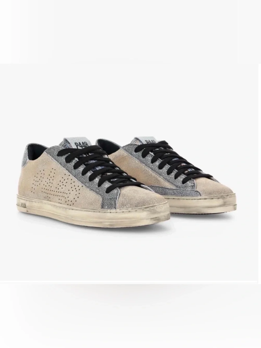 P448 John Panama Gold Silver Metallic Leather Low Top Sneakers Streetwear 40 New